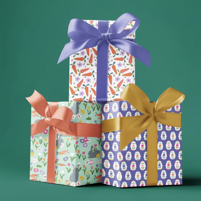 Oster-Eier Hasen & Karotten Oster-Muster Geschenkpapier Set (Von Creator hochgeladen)