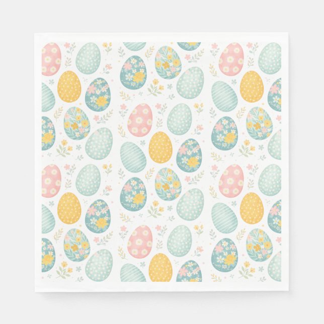 Oster-Eier im Pastellton mit Blumenmuster - Süßer  Serviette (Vorderseite)