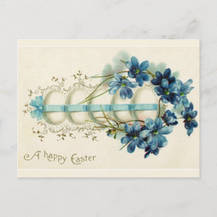 Oster-Eier im Vintage-Stil mit blauem Band Postkarte