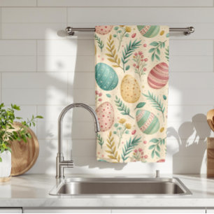 Oster-Eier im Vintage-Stil mit floralen Knospen Geschirrtuch