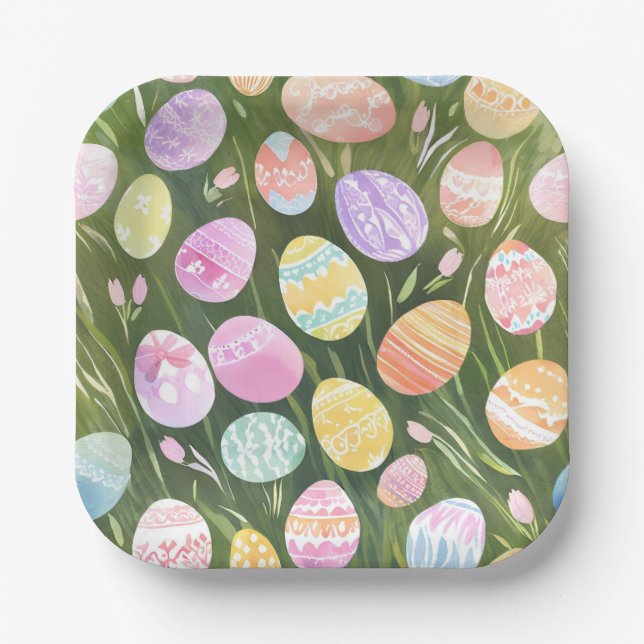 Oster-Eier in Pastell | Schöne Frühlings-Aquarellk Pappteller (Vorderseite)