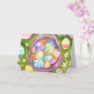 Oster-Eier-Korb Frühlings-Pastell-Wasserfarbe Karte