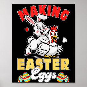 Oster-Eier machen Lustiger Witz Paar Hase Huhn Poster