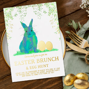 Oster-Eier-Suche Brunch Süßer Wasserfarben-Hase Go Folie Einladungspostkarte