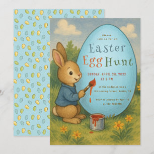 Oster-Eier-Suche-Hase Süßer Kaninchen malt blaues Einladung