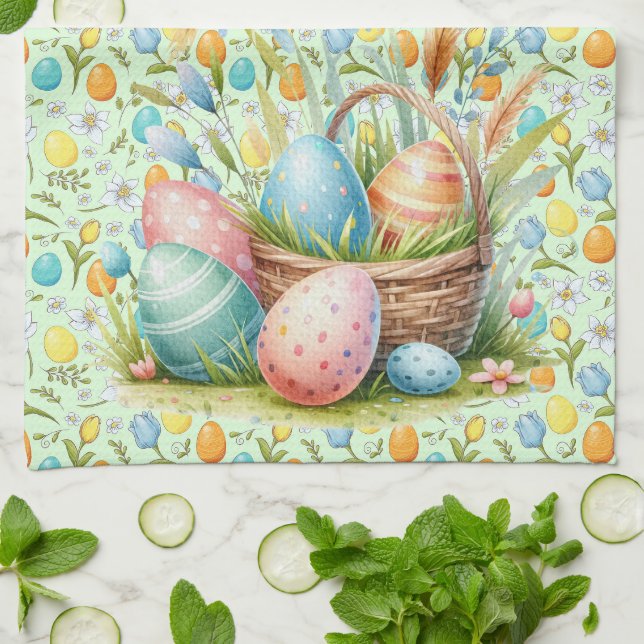 Oster-Eier und Blumen Geschirrtuch (Gefaltet)