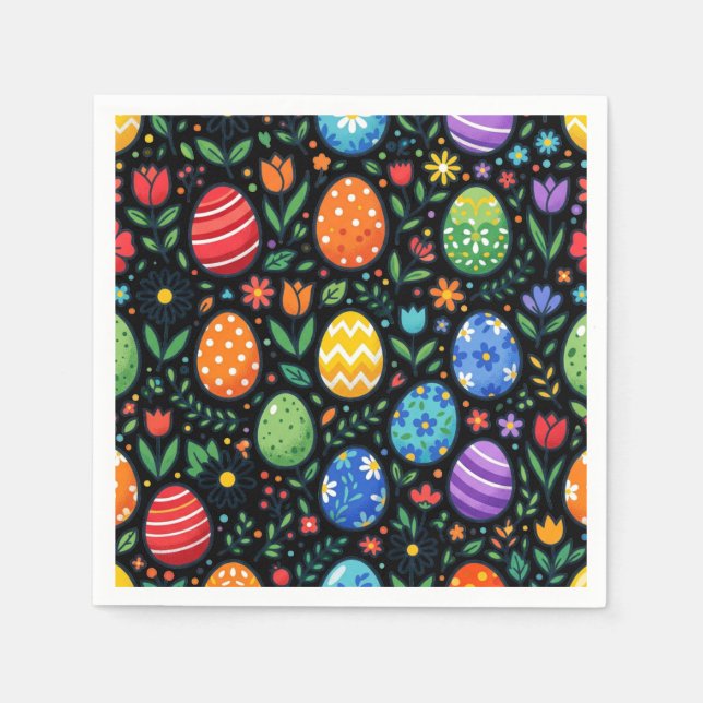 Oster-Eier und Blumen im Regenbogen Serviette (Vorderseite)