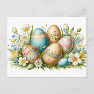 Oster-Eier und Blumen im Vintage-Stil  Feiertagspostkarte