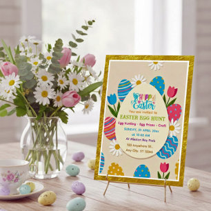 Oster-Eiersuche Goldrahmen-Blumen-Feiertag Postkarte