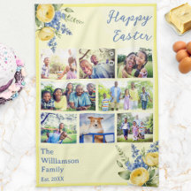Oster-Familienfoto-Collage Frühlingsblumen Gelb