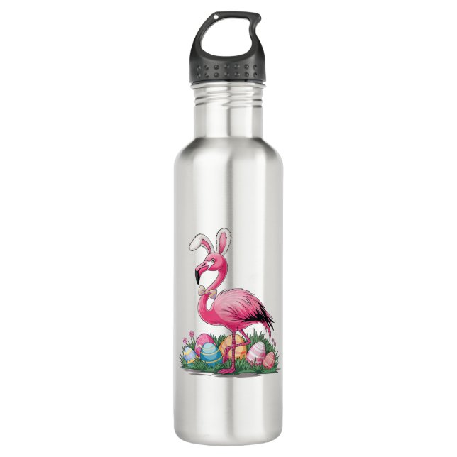 Oster-Flamingo-T-Shirt Edelstahlflasche (Vorderseite)