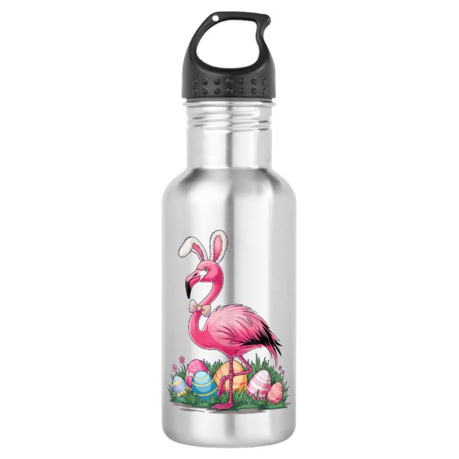 Oster-Flamingo-T-Shirt Edelstahlflasche (Vorderseite)