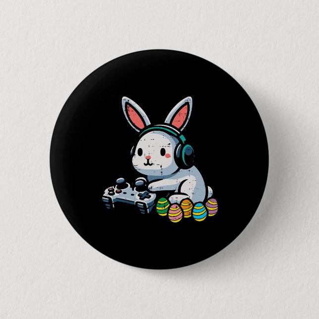 Oster-Gamer-Hase-Kaninchen-Videospiel-Männer-Junge Button (Vorderseite)