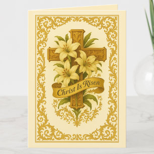 Oster Gold Kreuzlilien Christus ist auferstanden Feiertagskarte