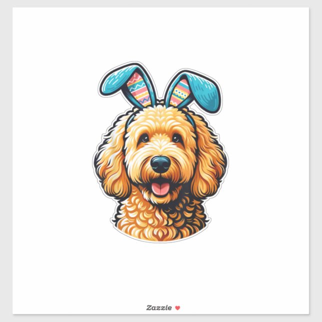 Oster-Goldendoodle-Hund mit Hasenohren, Ostern Aufkleber (Blatt)