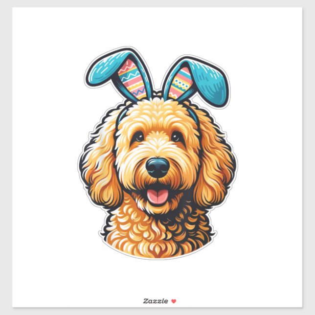 Oster-Goldendoodle-Hund mit Hasenohren, Ostern Aufkleber (Blatt)
