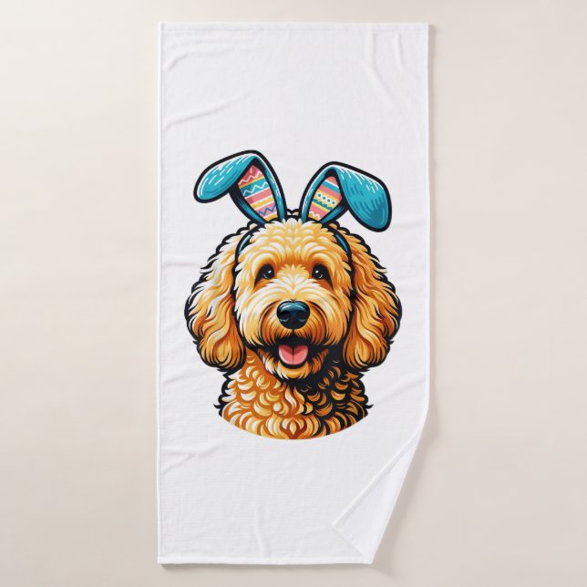Oster-Goldendoodle-Hund mit Hasenohren, Ostern Badehandtuch (Badehandtuch)