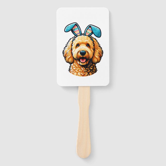 Oster-Goldendoodle-Hund mit Hasenohren, Ostern Fächer (Vorderseite)