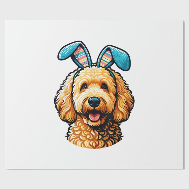 Oster-Goldendoodle-Hund mit Hasenohren, Ostern Geschenkpapier (Flach)