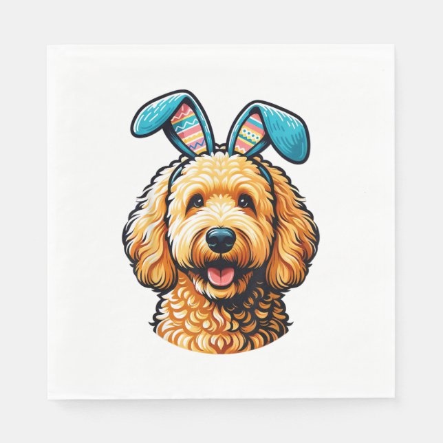 Oster-Goldendoodle-Hund mit Hasenohren, Ostern Serviette (Vorderseite)