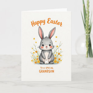 Oster-Grußkarte mit Frühlingsblüten und Häschen Karte