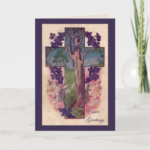 Oster-Grußkarte mit Kreuz und Baum Feiertagskarte