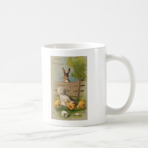 Oster-Grüßkarte Vintage Hase und Küken Tasse
