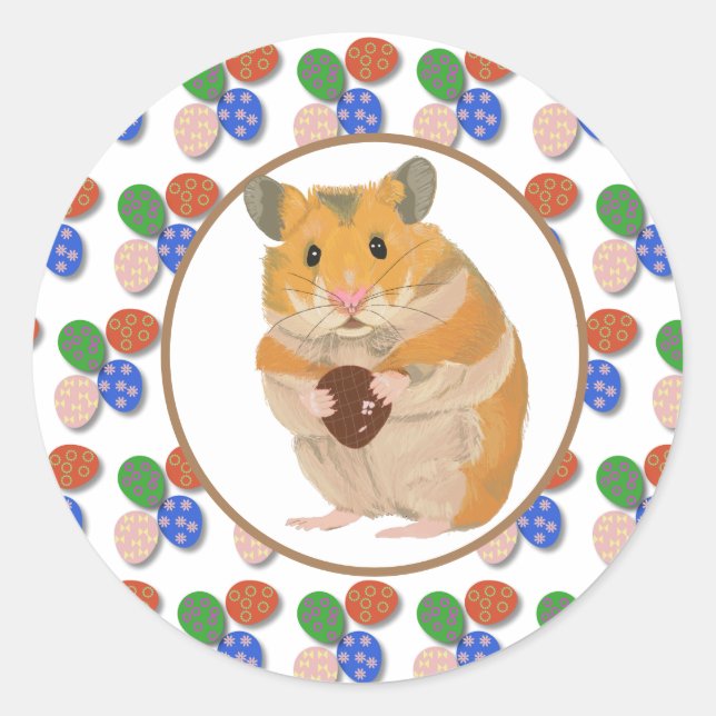 Oster-Hamster mit Schokoladeneiern  Runder Aufkleber (Vorderseite)