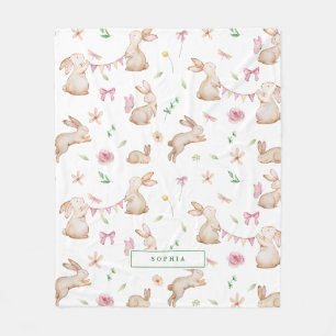 Oster-Hasen-Muster in Rosa im Vintage-Stil Fleecedecke