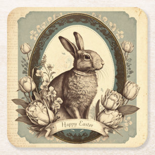 Oster-Hasen-Papieruntersetzer im Vintage-Stil Rechteckiger Pappuntersetzer