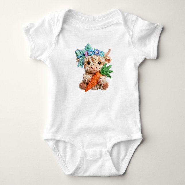 Oster Highland Kuh im Häkelstil  Baby Strampler (Vorderseite)