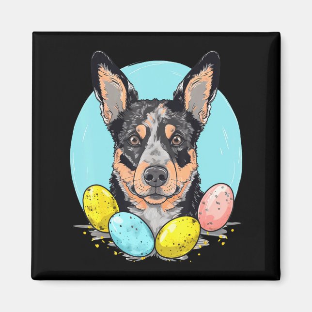 Oster-Illustration Australischer Türrhund-Hase Magnet (Vorne)