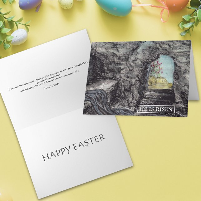 Oster Jesus Auferstehung Aquarellkohle Karte (He is risen happy Easter bible quote christian art religious holiday greetings card)
