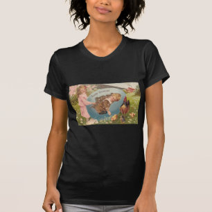 Oster Mädchen und Junge viktorianische antike Post T-Shirt