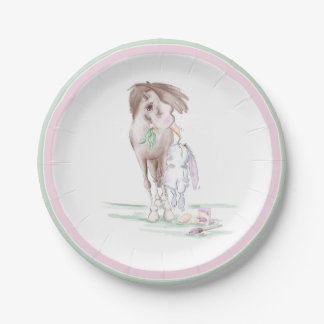 Oster Pappteller mit Pferd und Hase für Osterparty