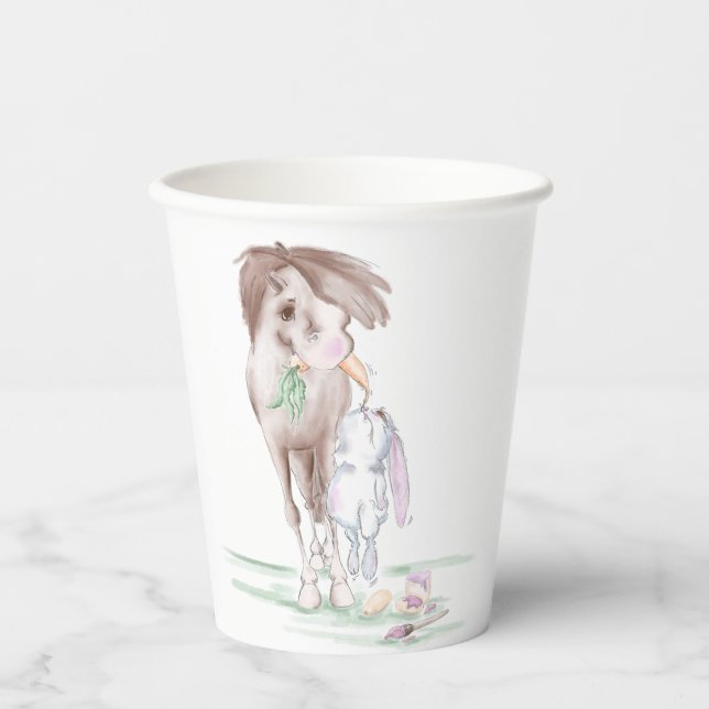 Oster Party mit Pferd und Osterhase, pappgeschirr Pappbecher (Vorderseite)