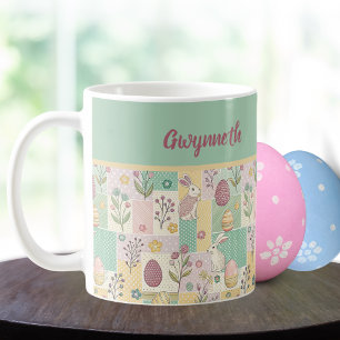 Oster-Patchwork-Pastell-Hasen Eier und Gingham Kaffeetasse