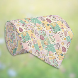 Oster-Patchwork-Pastellhasen Eier und Gingham Krawatte