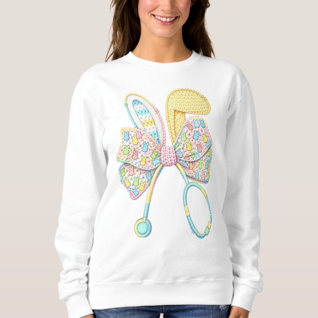 Oster-Pflegerin-Garn-Häkel-Hasenohren Sweatshirt (Vorderseite)