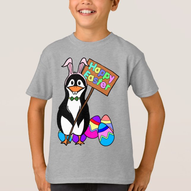 Oster-Pinguin mit farbigen Eiern T-Shirt (Vorderseite)