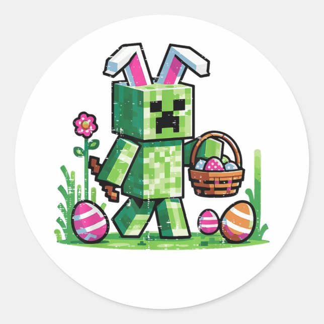 Oster-Pixel-Gaming-Hase-Eierjagd Runder Aufkleber (Vorderseite)