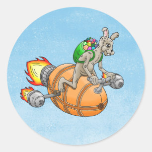 Oster-Raketen-Hase Runder Aufkleber