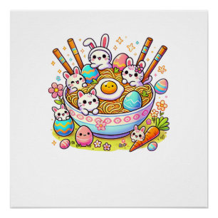 Oster-Ramen-Katzen Cute Anime Frohen Ostertag Wome Poster