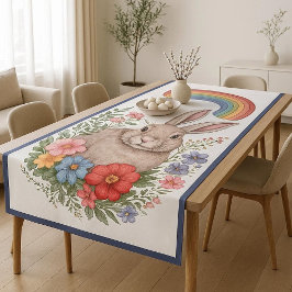 Oster Regenbogen Wiese Frühlingsblumen Wilder Hase Tischdecke