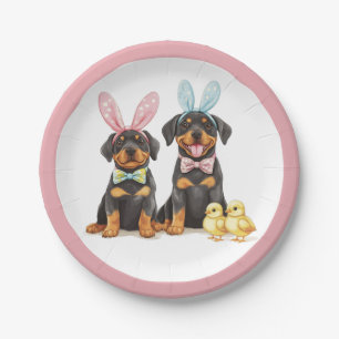 Oster-Rottweiler-Hunde mit Hasenohren Pappteller