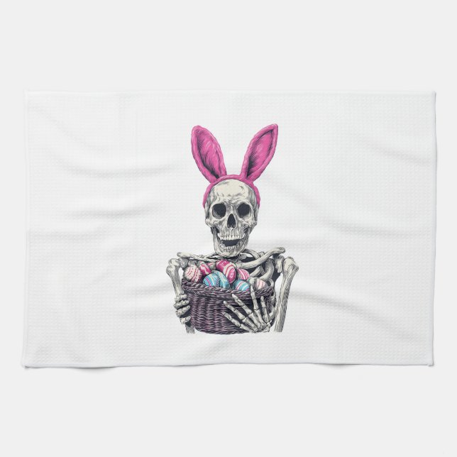 Oster-Schädel � Lustiger Bunny-Skelett Geschirrtuch (Horizontal)