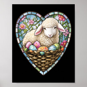 Oster-Schaf-und-Oster-Eier-in-buntglas-Herz Poster