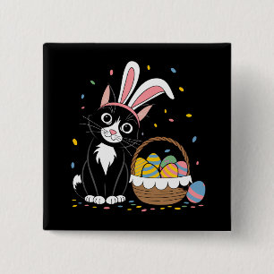 Oster-Schwarze Katze Smoking Kaninchen Hase Ohren  Button