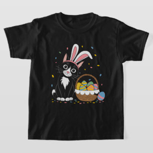 Oster-Schwarze Katze Smoking Kaninchen Hase Ohren  T-Shirt