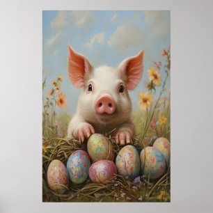 Oster-Schwein-Druck, Farmhouse-Frühling-Pastell-Ki Poster